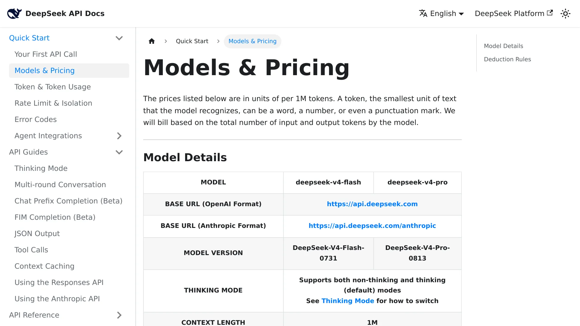 DeepSeek official API pricing page showing peak and off-peak rates