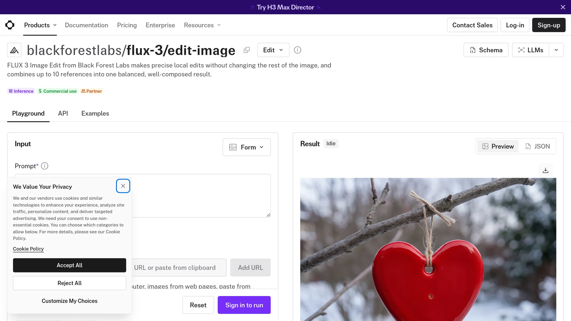 FLUX 3 Image Edit API model page on fal