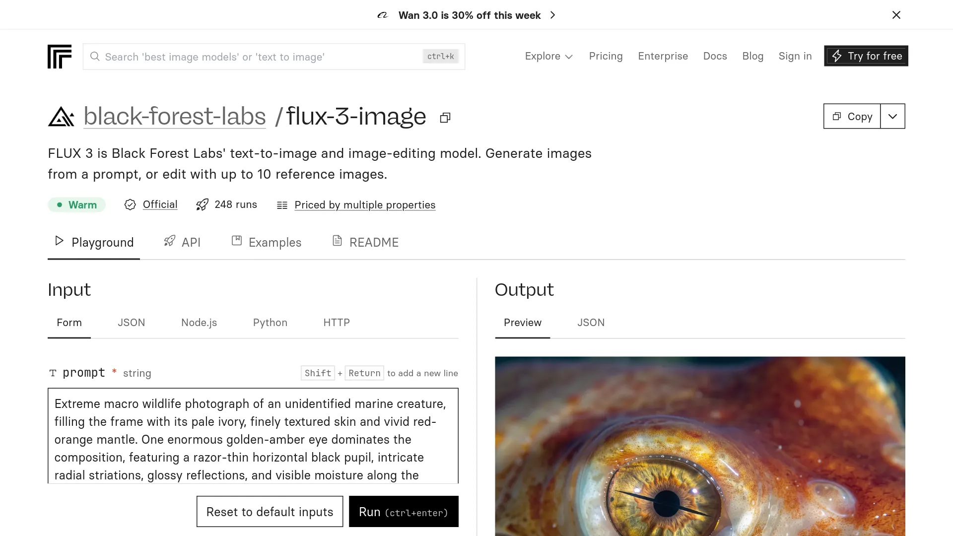 Black Forest Labs FLUX 3 Image model page on Replicate