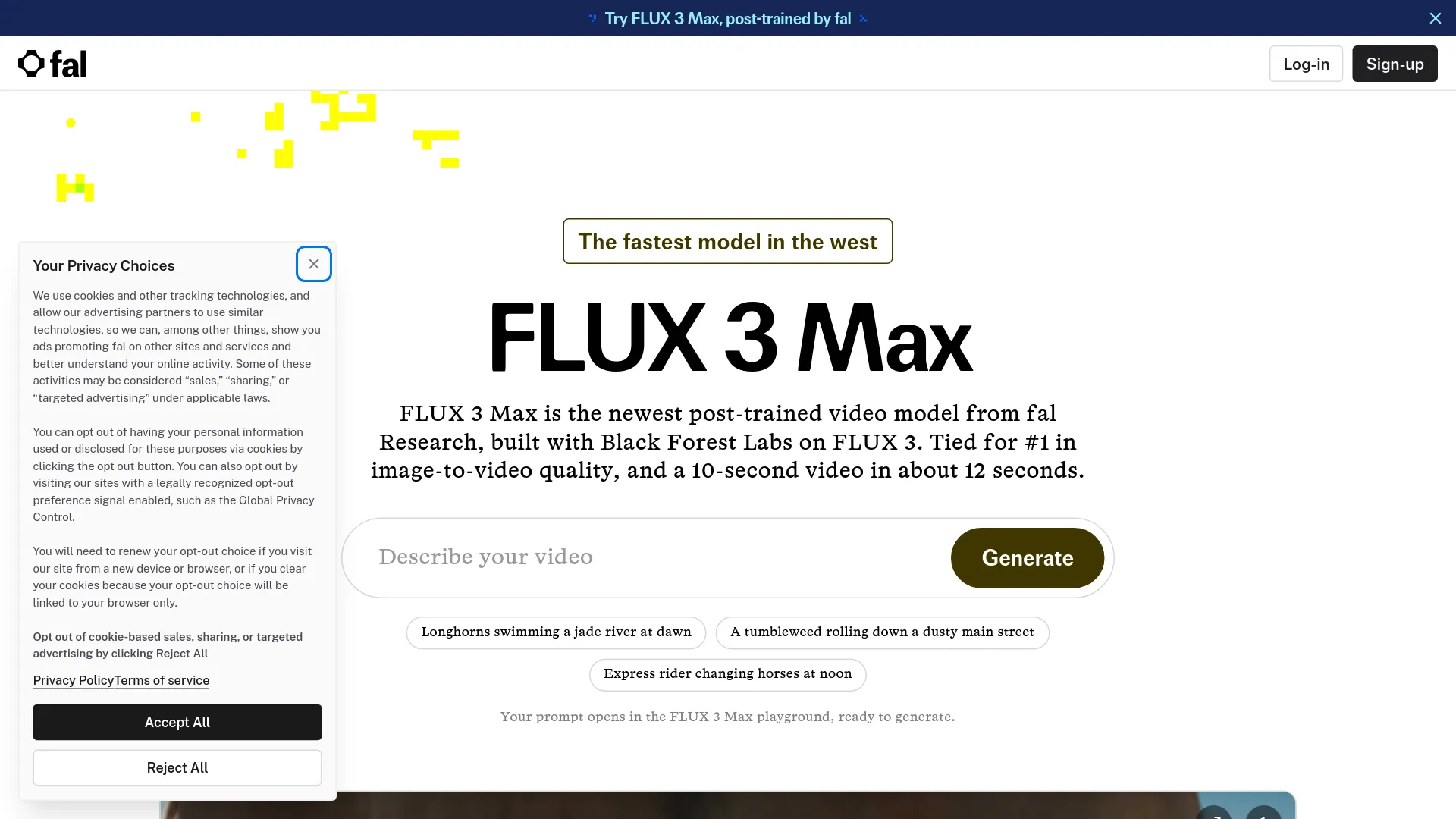 fal FLUX 3 Max product page showing the launch offer