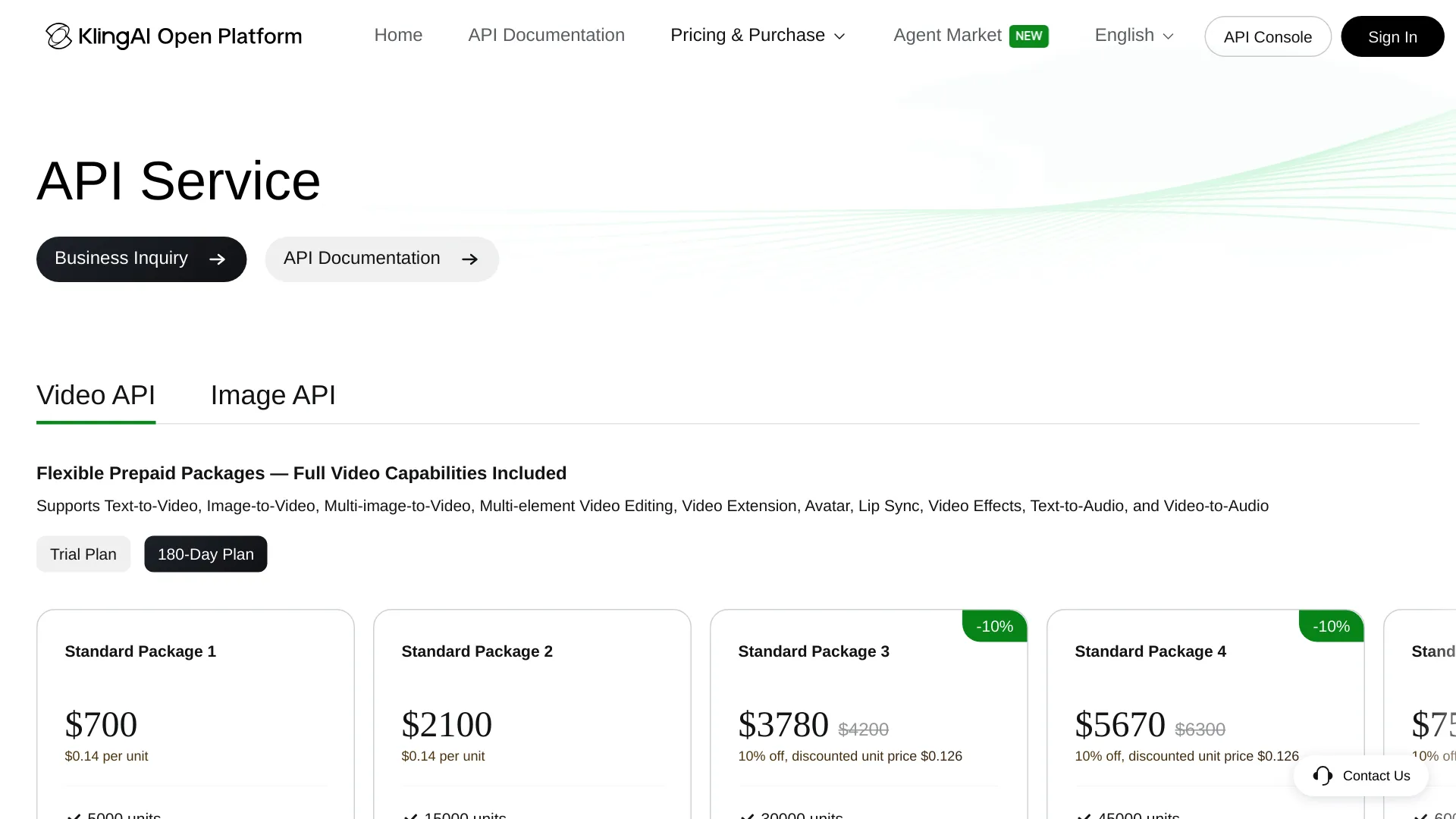Kling official developer pricing page
