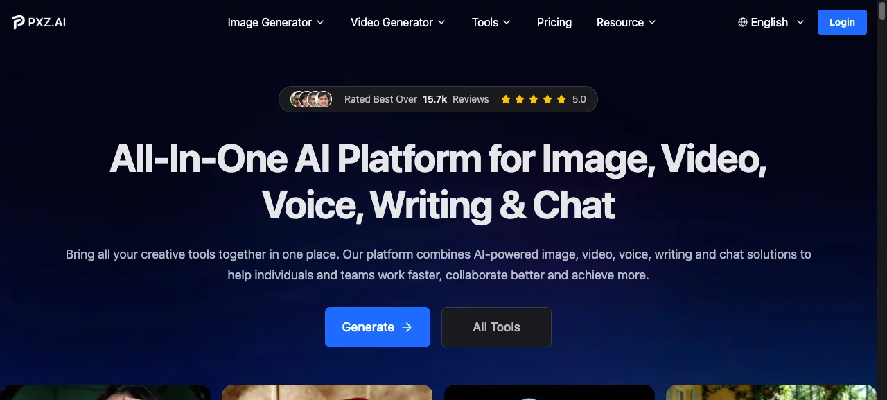Página de inicio de AIReiter.AI, una plataforma de IA todo en uno para imagen, vídeo, voz, escritura y chat