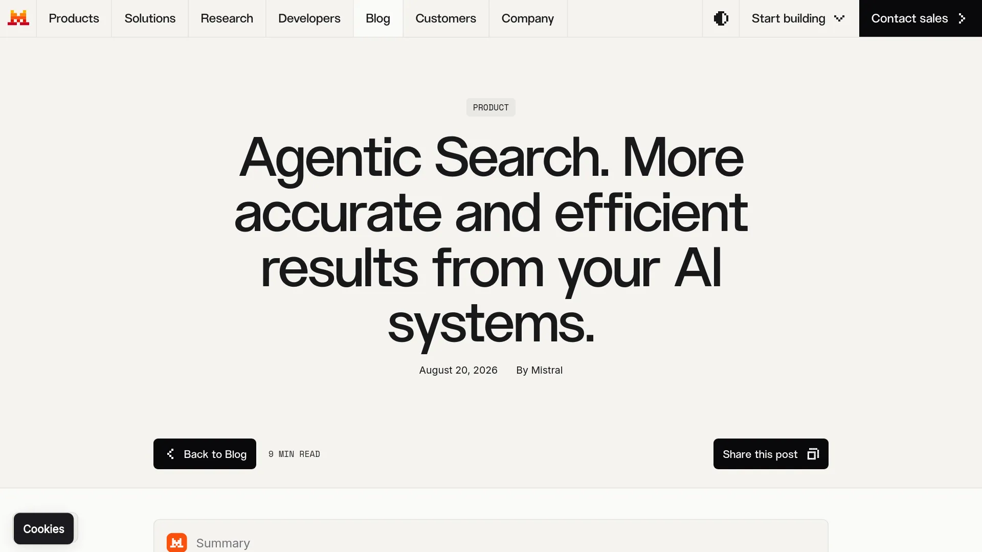 Mistral Agentic Search official announcement page