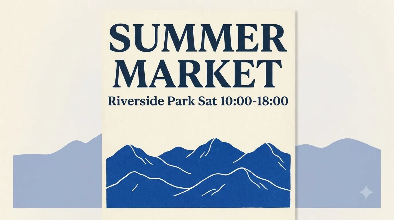 Minimalist travel poster layout test with exact title SUMMER MARKET at top