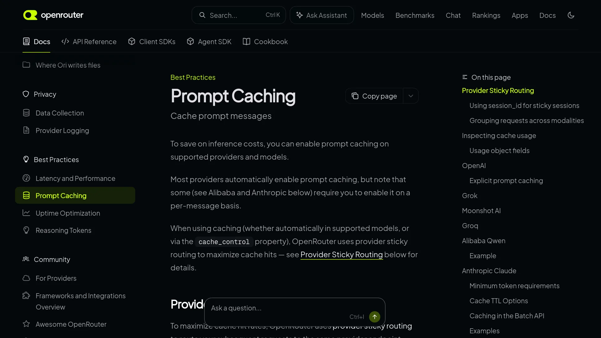 Page de documentation d’OpenRouter sur la mise en cache des prompts