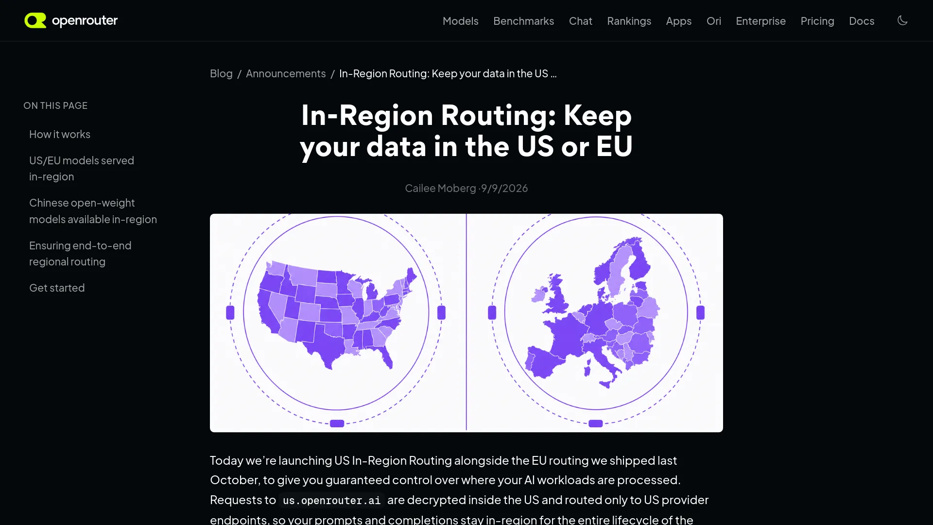 OpenRouter US in-region routing announcement