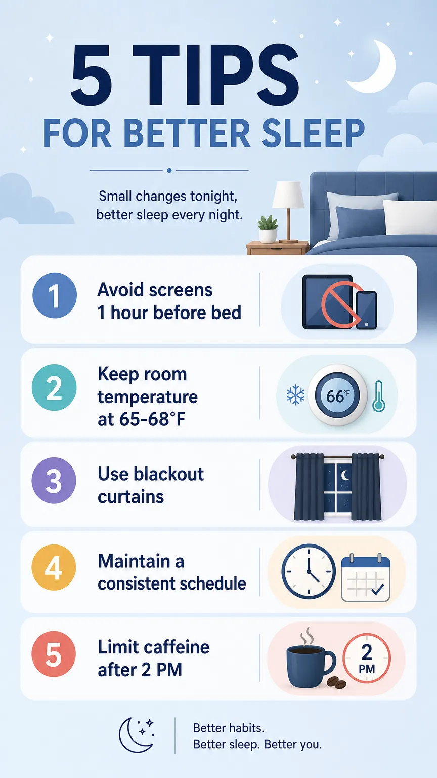 GPT Image 2 generated sleep tips infographic with five numbered tips