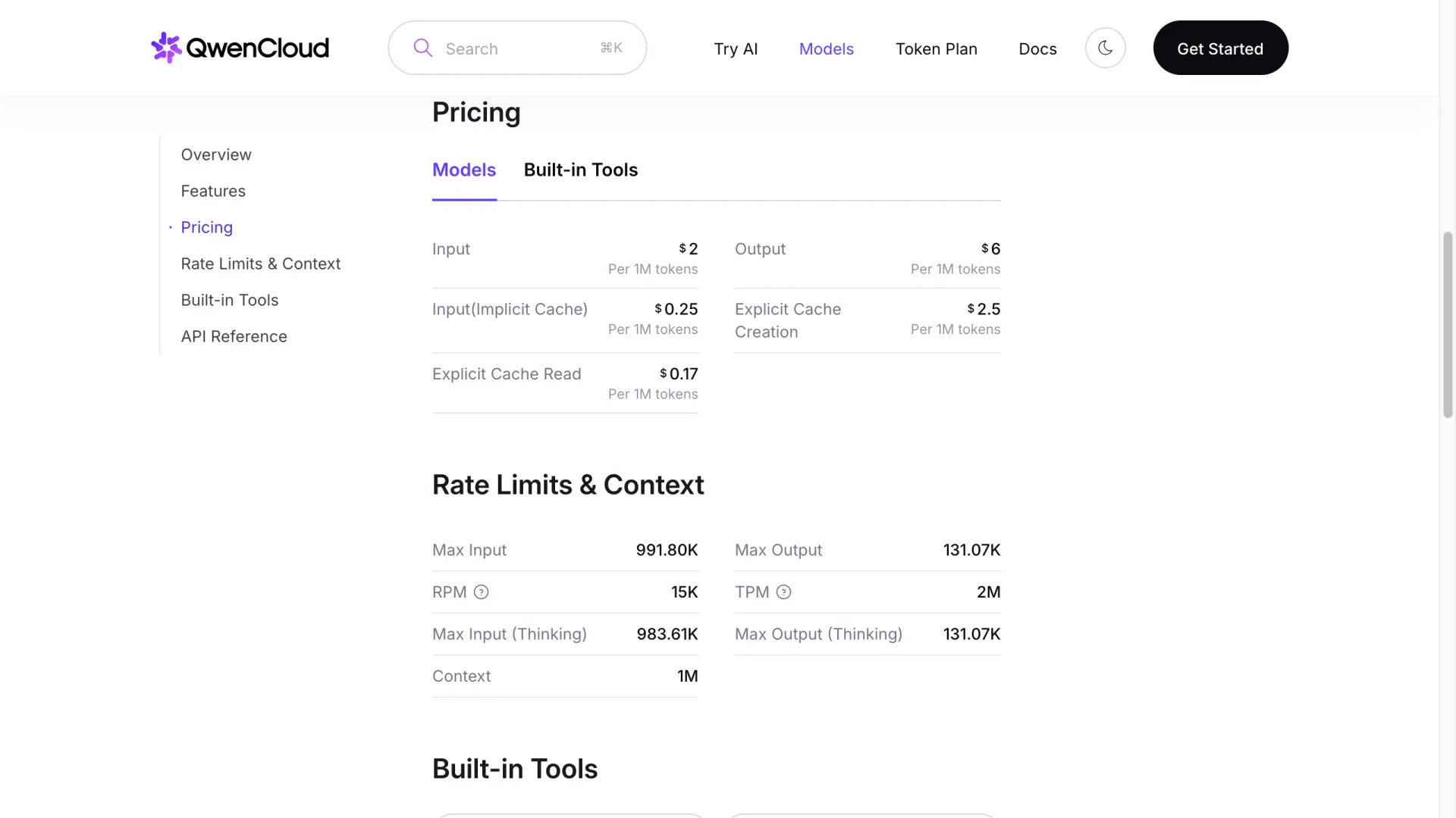 Qwen3.8-Max official pricing and rate limits on the QwenCloud model page