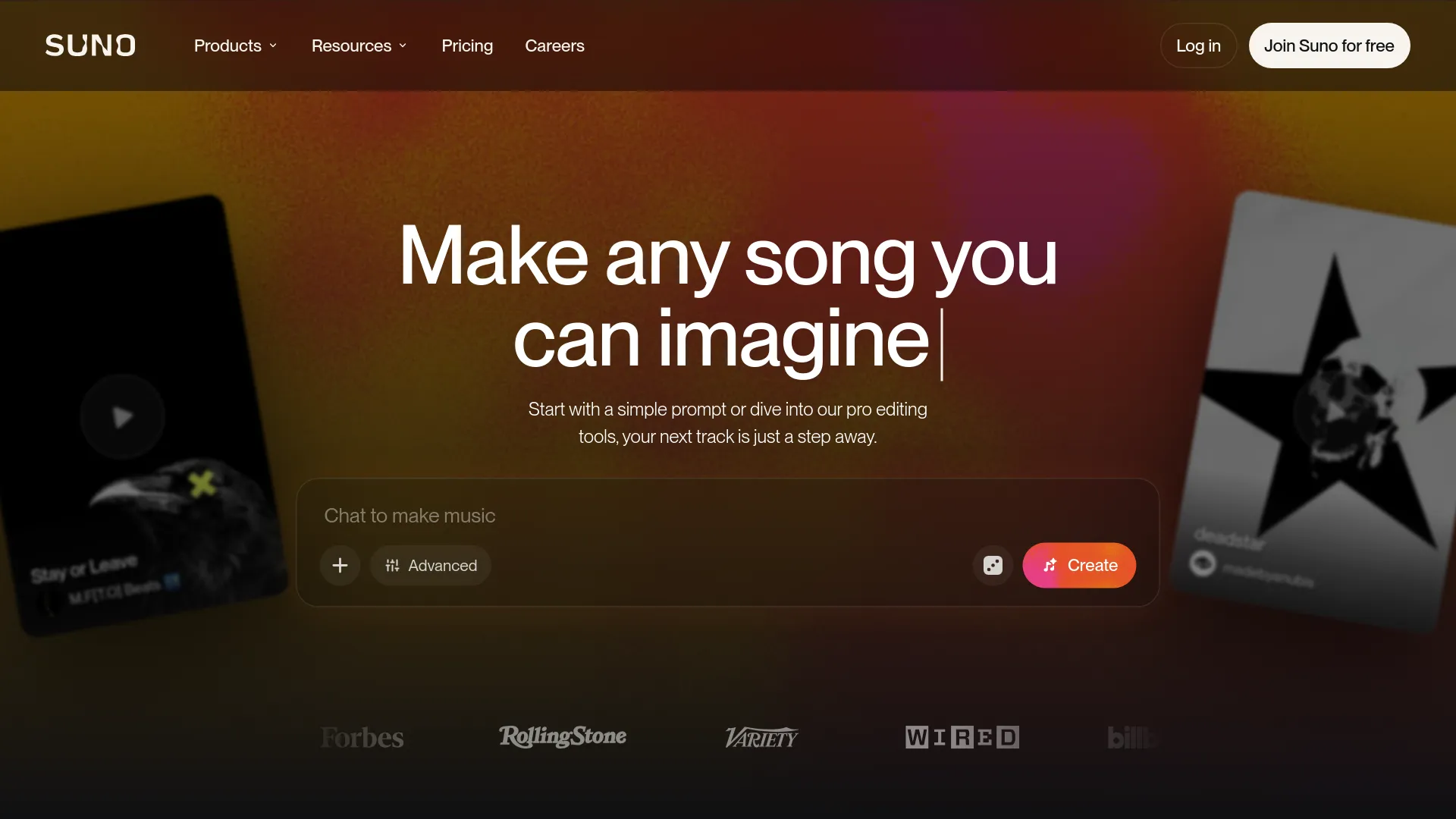 Suno Create interface where Speech beta is accessed