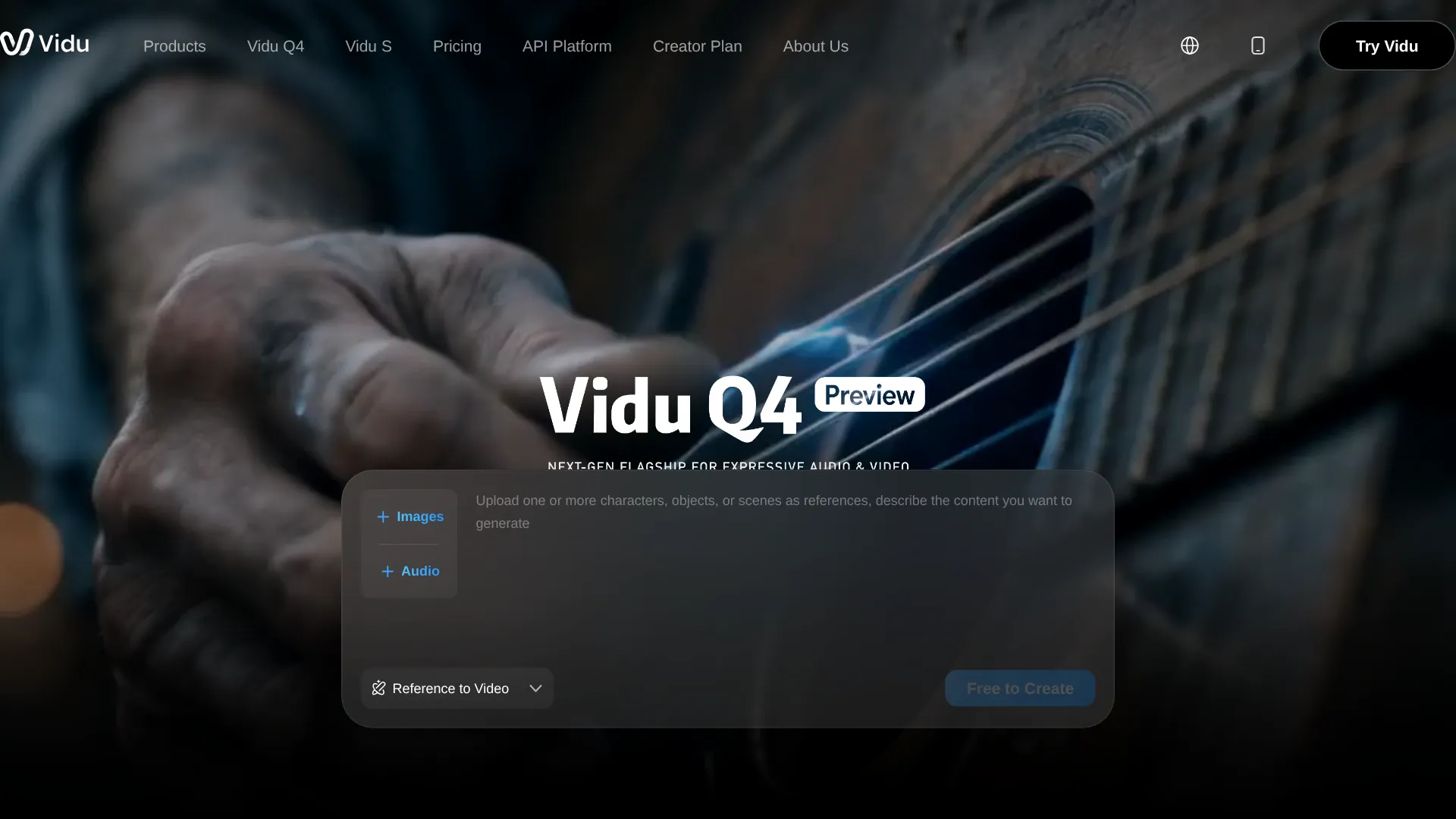 Vidu Q4 official product page showing Q4 Preview positioning