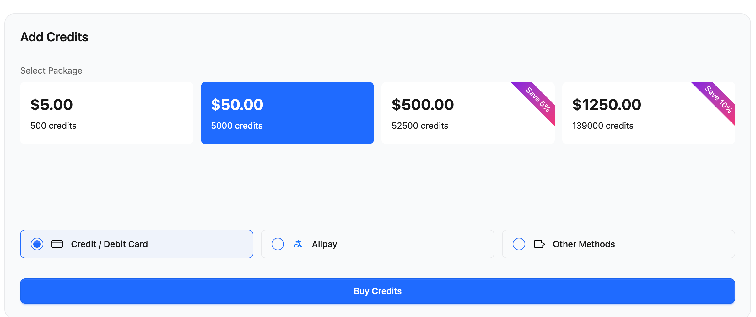AIReiter credits recharge packages for GPT Image 2 product mockup generation