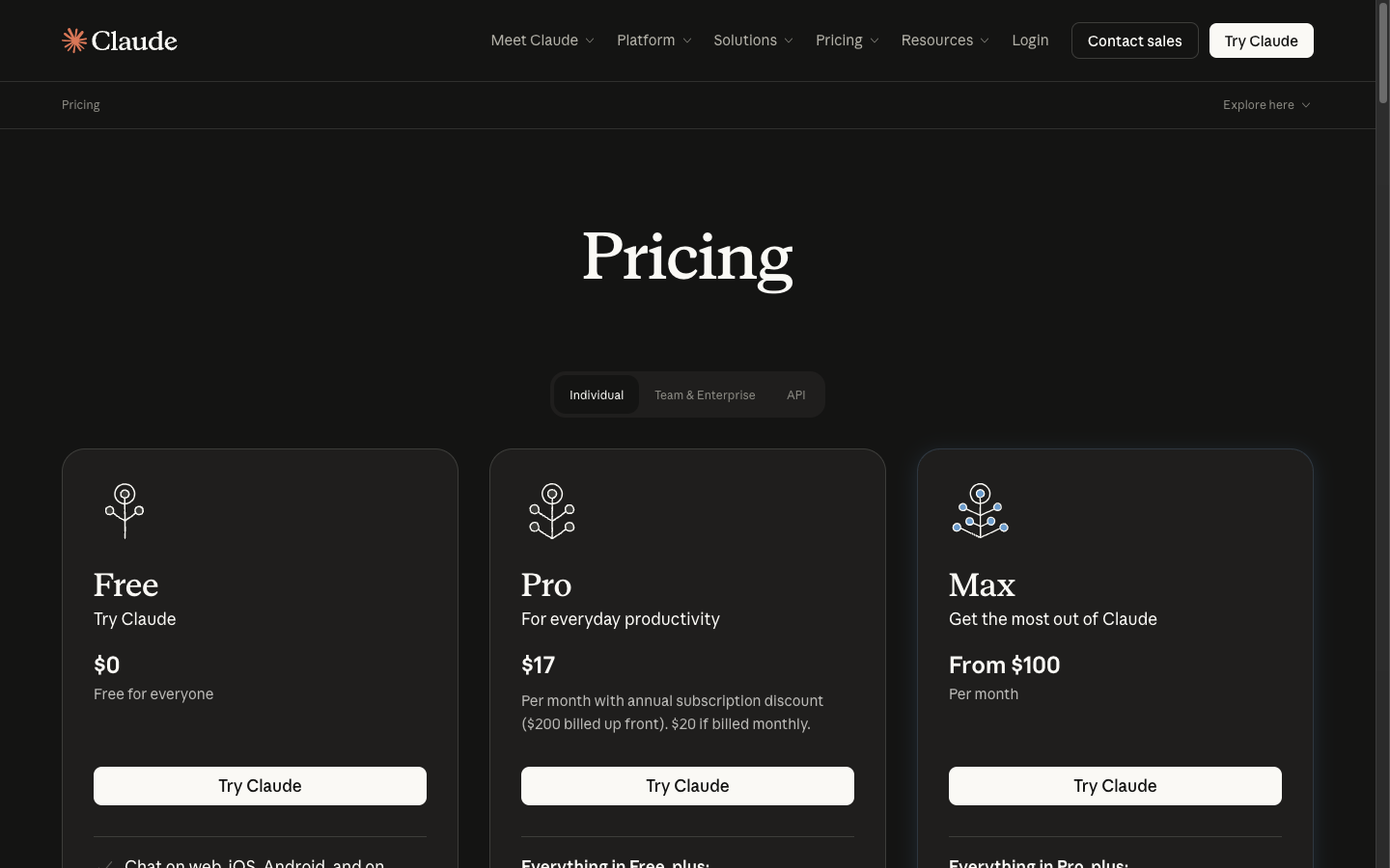 Claude's consumer plans and pricing