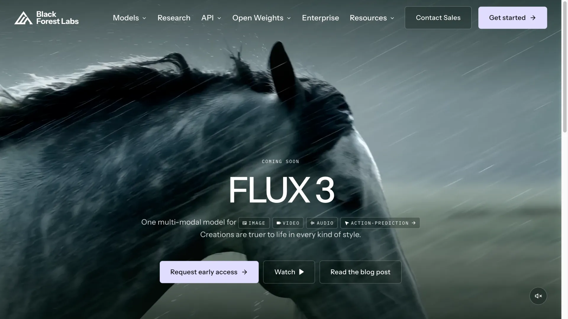 Black Forest Labs FLUX 3 model page showing a COMING SOON label and a Request early access button