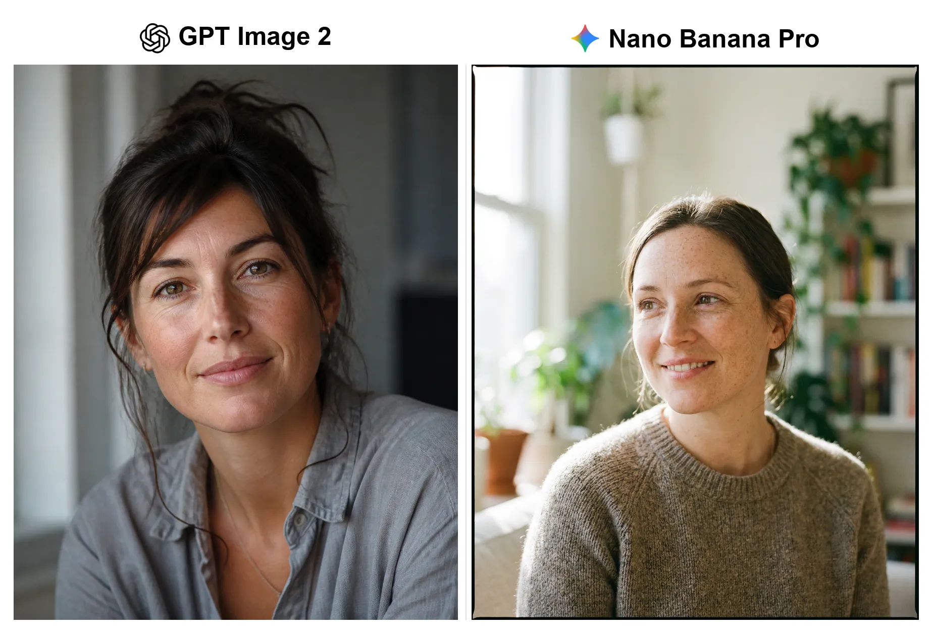 Editorial portrait, same prompt: GPT Image 2 versus Nano Banana Pro