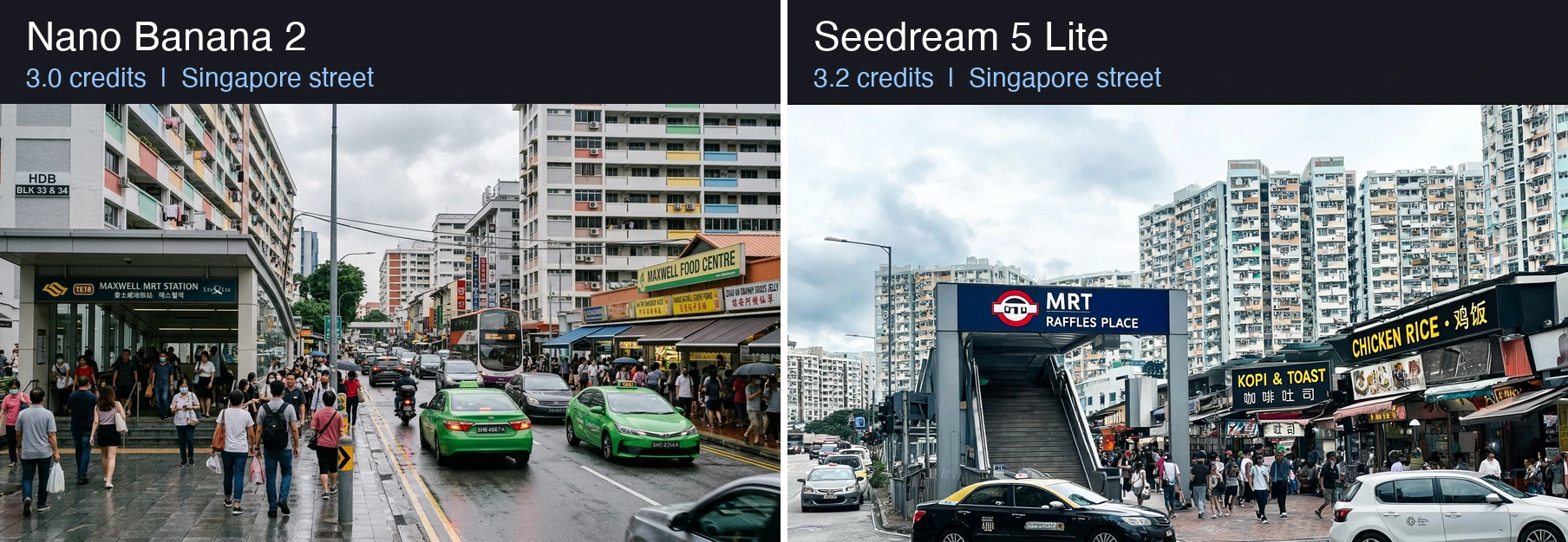 Nano Banana 2 vs Seedream 5 Singapore street realism comparison