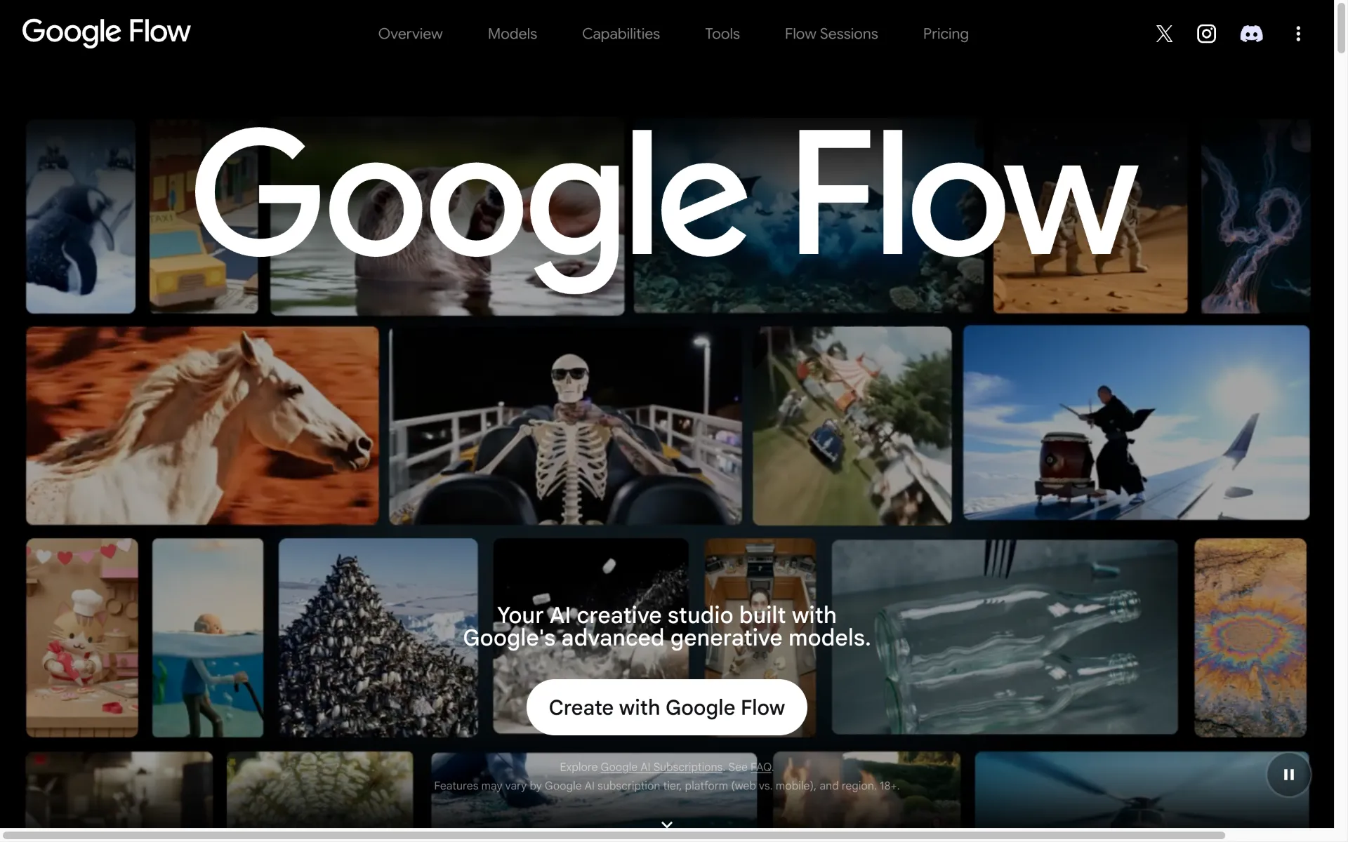 Google Flow homepage