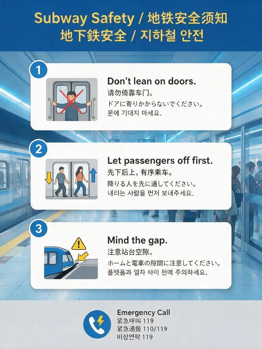 Seedream 5.0 Pro four-language subway safety notice (Prompt 4)