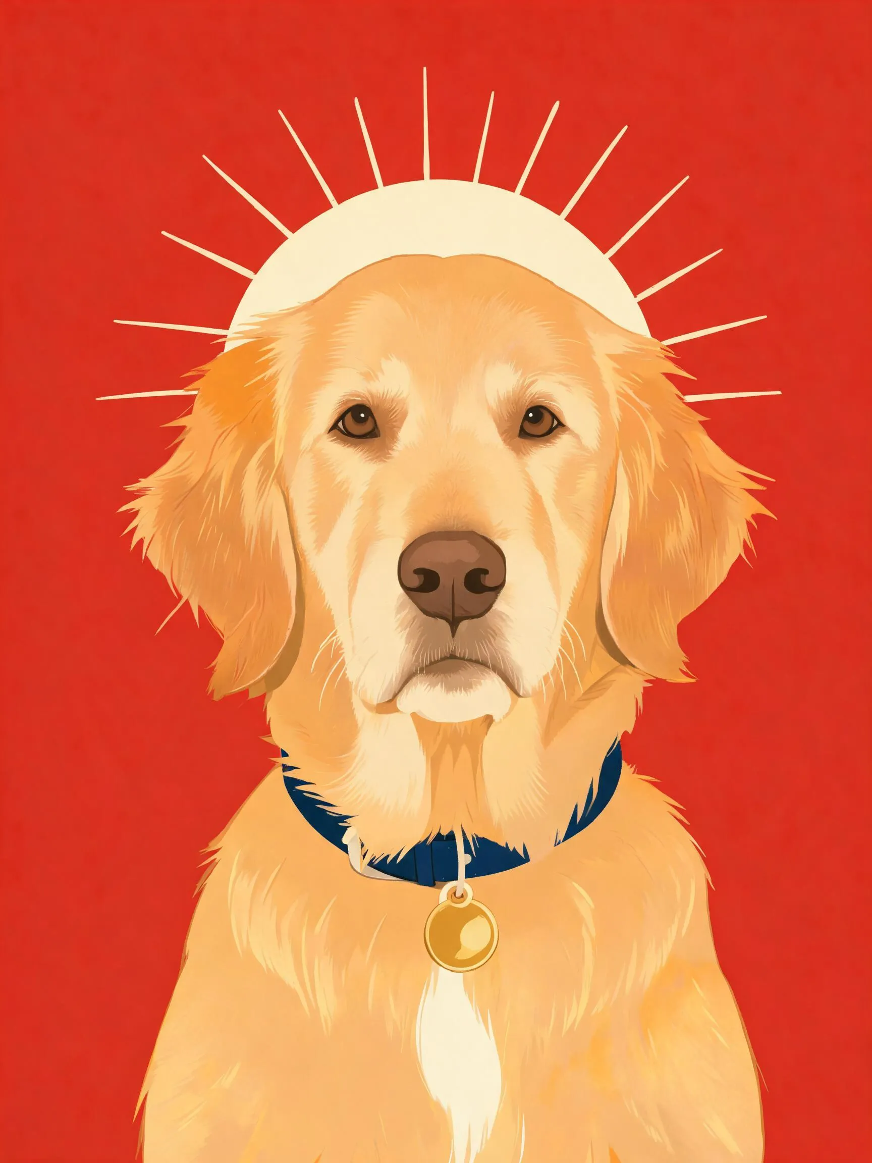 Graphic poster prompt example of a golden retriever with a navy collar