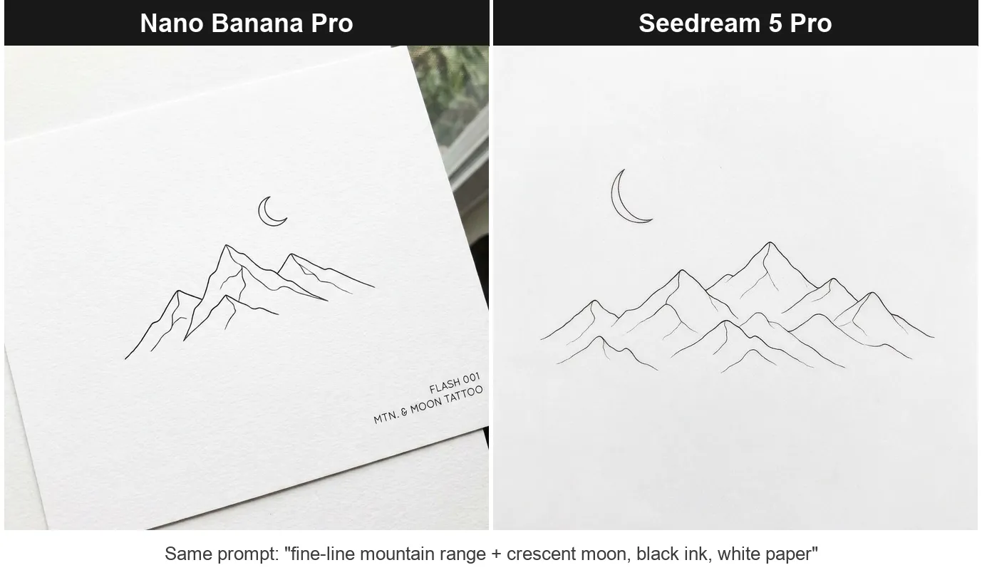 Same tattoo prompt generated by Nano Banana Pro versus Seedream 5 Pro