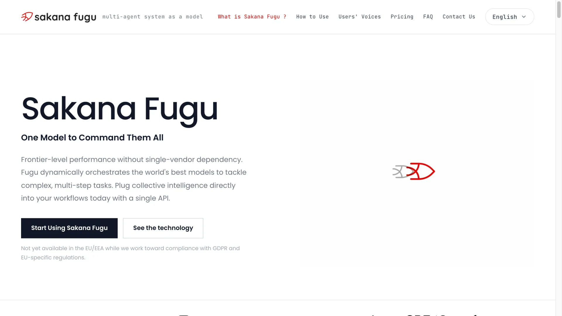 Sakana Fugu homepage describing it as an orchestration layer that commands multiple frontier models through one API